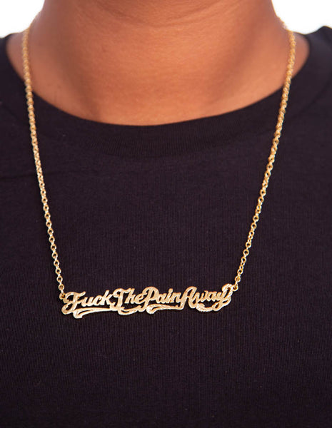 Fuck The Pain Away Necklace In Gold By Snash Jewelry