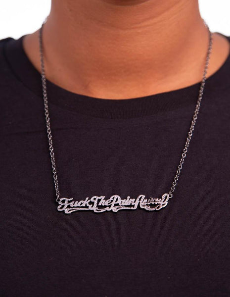 Fuck the Pain Away Necklace In Gunmetal By Snash Jewelry